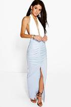 Boohoo Olivia Rouched Front Split Maxi Skirt