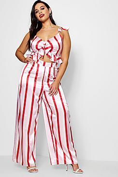 Boohoo Plus Rosie Satin Stripe Wide Leg Pant