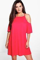 Boohoo Lucia Strappy Textured Cold Shoulder Swing Dress