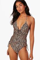 Boohoo Cape Town Animal Print Lace Up Swimsuit