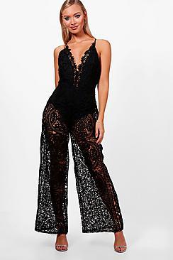 Boohoo Beth Boutique All Over Crochet Culotte Jumpsuit