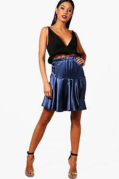 Boohoo Sateen Woven Dip Front Mini Skirt