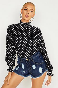 Boohoo Polka Dot High Neck Blouse