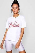 Boohoo Petite Ballin Slogan Oversized T-shirt