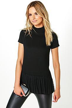 Boohoo Lola Mesh Frill Hem T-shirt