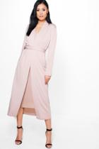 Boohoo Lorna D Ring Duster & Plunge Dress Co-ord Stone