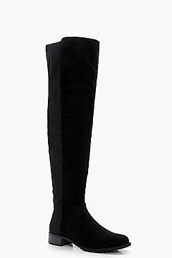 Boohoo Elsa Stretch Back Flat Over The Knee Boot