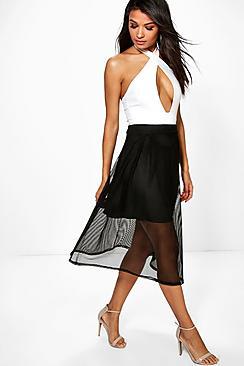 Boohoo Amarah Mesh Full Skater Skirt