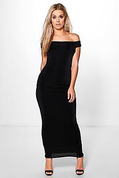 Boohoo Plus Bethany Off The Shoulder Slinky Maxi Dress
