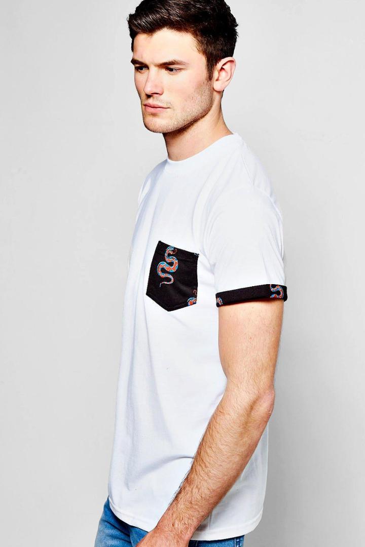 Boohoo Pocket T Shirt With Snake Print White