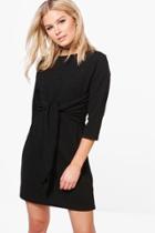 Boohoo Sahara Tie Front Shift Dress Black