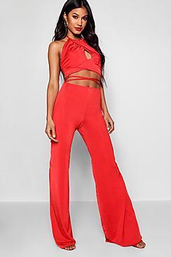 Boohoo Slinky Halter Wide Leg Jumpsuit
