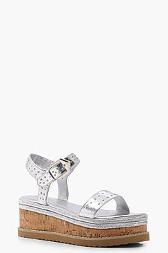 Boohoo Silver Studded Flatforms
