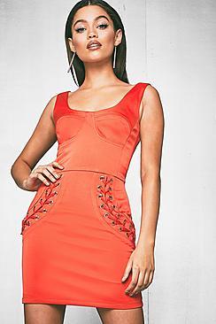Boohoo Premium Alice Bonded Satin Lace Up Corset Dress