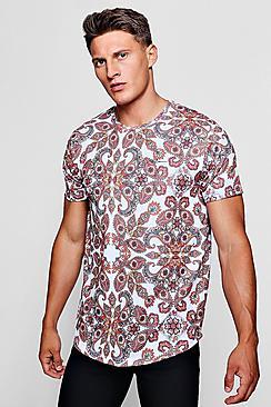 Boohoo Man Signature Paisley T-shirt With Curve Hem