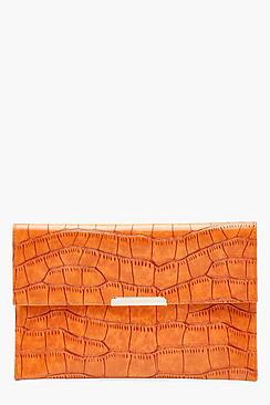 Boohoo Croc Envelope Clutch Bag