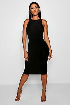 Boohoo Slinky Round Neck Midi Dress