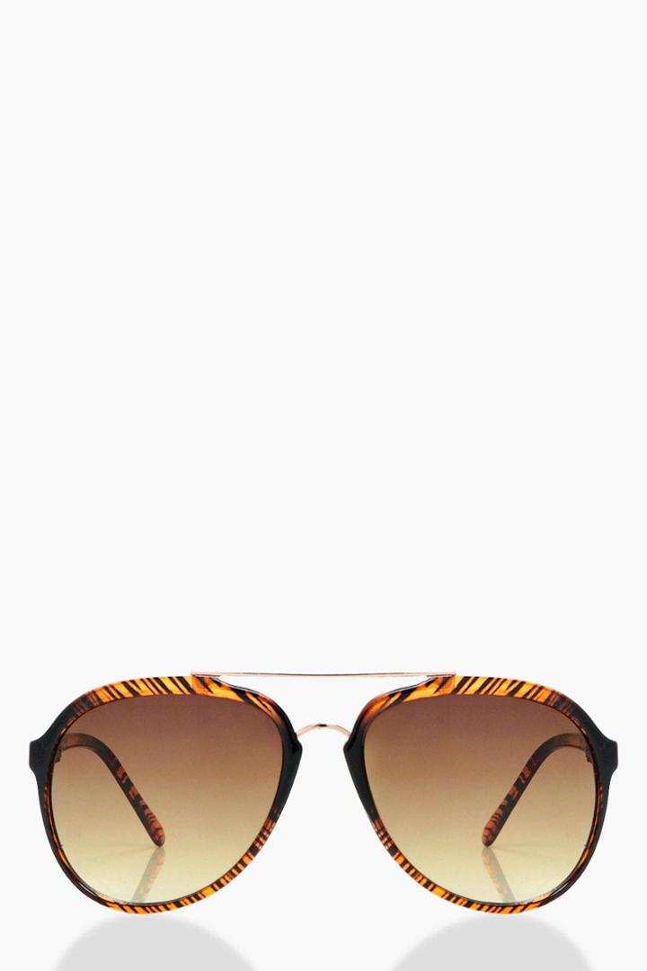 Boohoo Gracie Textured Frame Aviator Sunglasses Brown