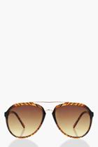 Boohoo Gracie Textured Frame Aviator Sunglasses Brown