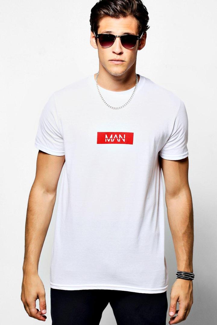 Boohoo 3 Pack Man Red Box Logo Print T-shirt White