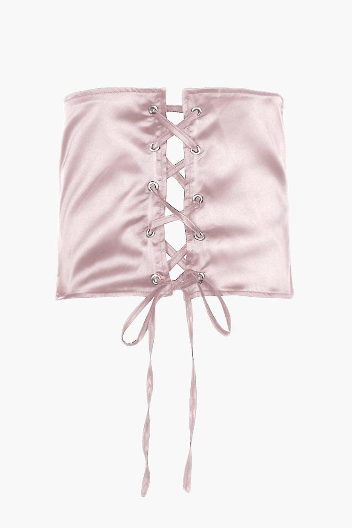 Boohoo Kitty Satin Lace Up Corset Belt Blush