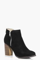 Boohoo Faye Wood Effect Block Heel Ankle Boot Black