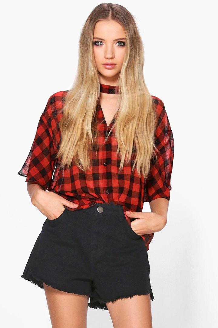 Boohoo Emily Checked Choker Shirt Red