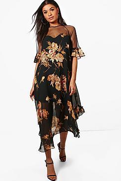 Boohoo Boutique Fiona Floral Ruffle Maxi Dress