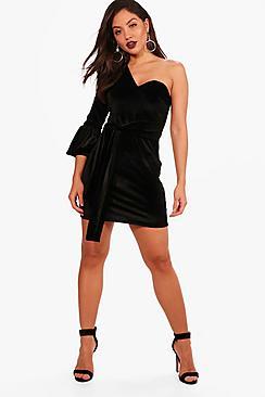 Boohoo One Sleeve Velvet Bodycon Dress