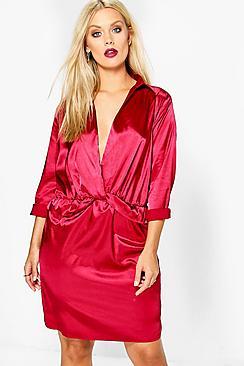 Boohoo Plus Ella Satin Wrap Dress