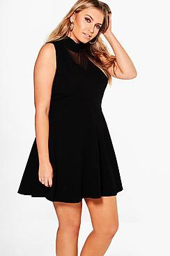 Boohoo Plus Lucy Crepe Choker Skater Dress