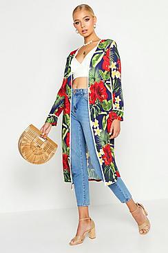 Boohoo Woven Tropical Print Kimono