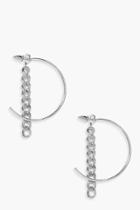 Boohoo Amelie Hoop & Curb Chain Earrings Silver