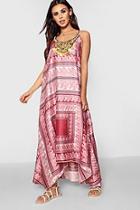 Boohoo Petite Dani Scarf Print Beaded Hanky Hem Dress
