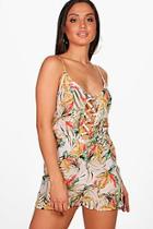 Boohoo Robyn Tropical Print Lace Up Beach Playsuit