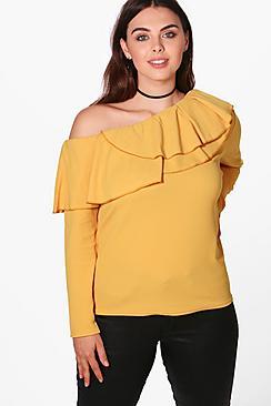 Boohoo Plus Laura Slash Neck Ruffle Top