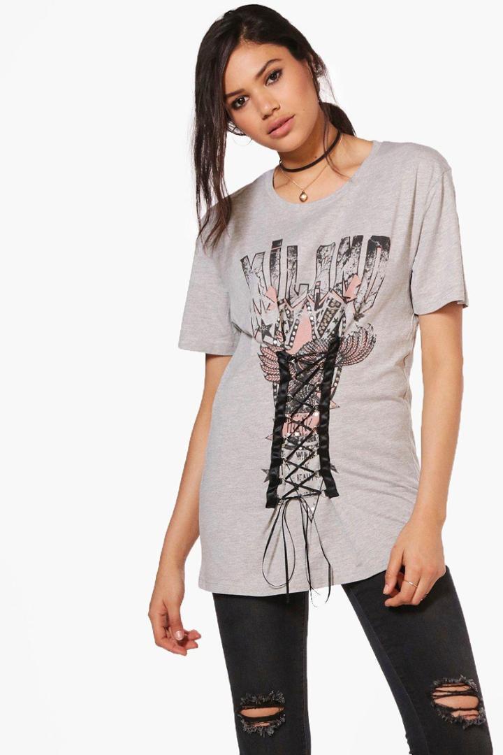 Boohoo Harriet Oversized Corset Band Print T-shirt Grey