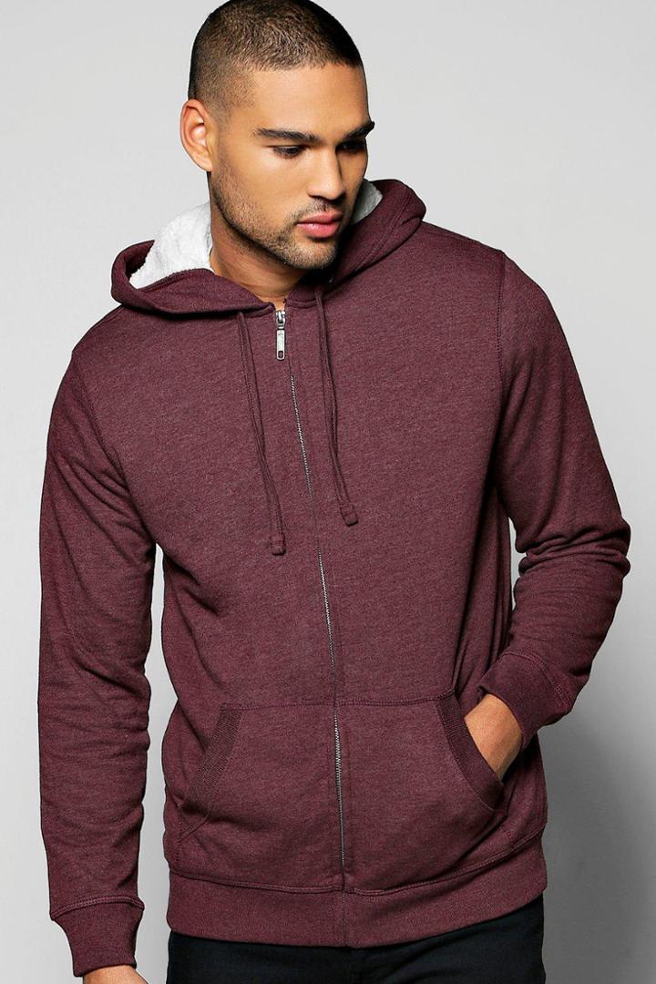 Boohoo Borg Lined Hoodie Wine