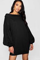 Boohoo Slash Neck Balloon Sleeve Oversize Sweat Dress