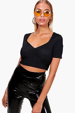 Boohoo Beth Sweetheart Neck Ruched Front Top