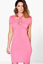 Boohoo Joan Cross Neck Cap Sleeve Bodycon Dress