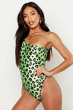 Boohoo Leopard Asymetric Swimsuit