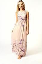 Boohoo Rachel Tie Back Border Print Butterfly Maxi Dress