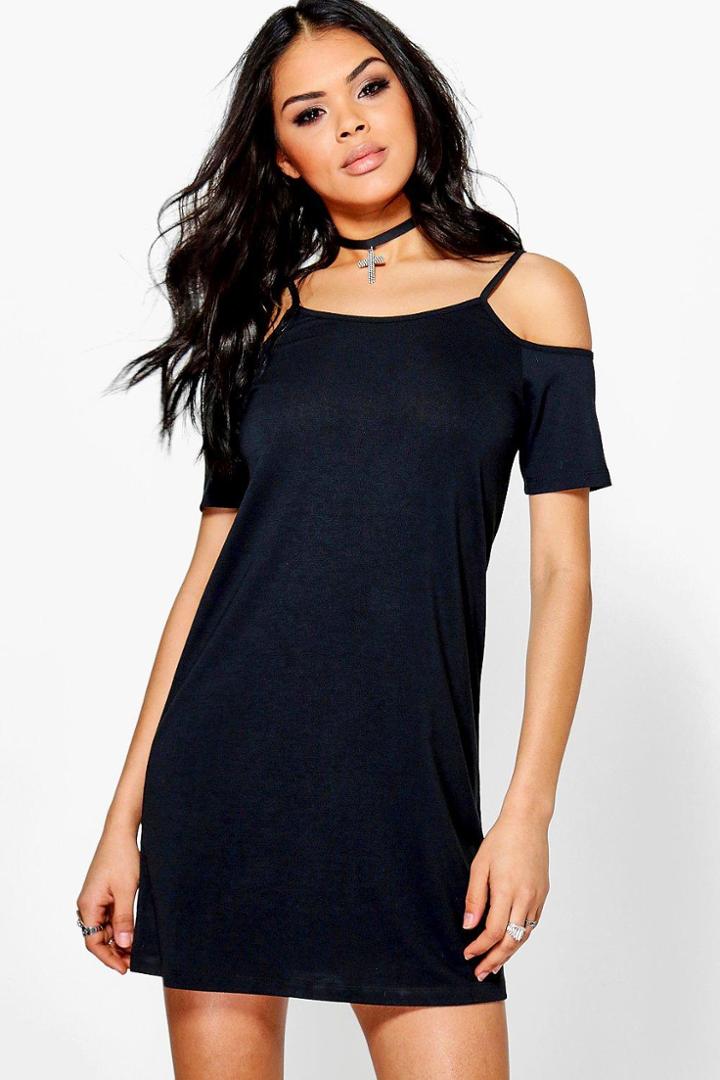 Boohoo Lauren Cold Shoulder Shift Dress Black