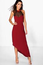 Boohoo Syd Slinky Mesh Insert Asymmetric Maxi Dress Merlot