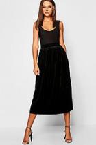 Boohoo Tall Pleated Velvet Midi Skirt