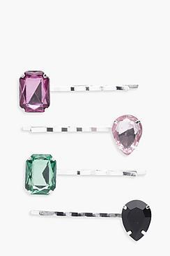 Boohoo Hannah Stone Jewel Hair Slide 4 Pck