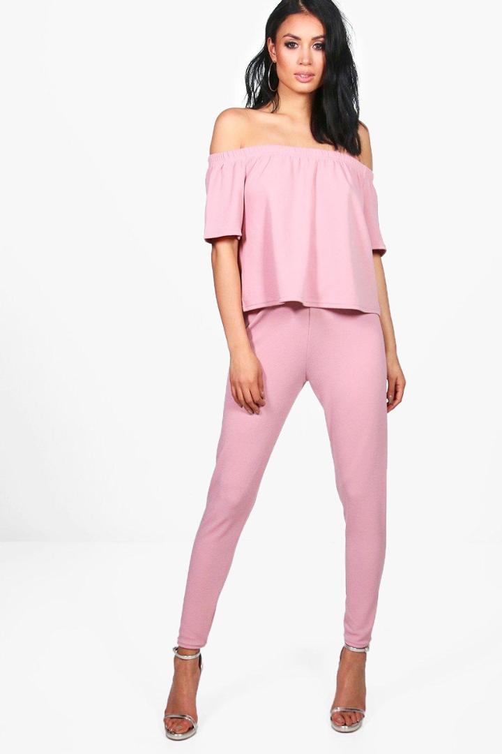 Boohoo Niamh Off Shoulder Crop + Skinny Trouser Rose