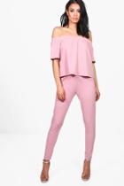 Boohoo Niamh Off Shoulder Crop + Skinny Trouser Rose