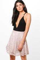 Boohoo Lydia Basic Lace Skater Mini Skirt Sand